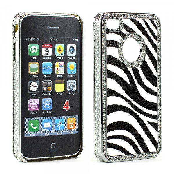 Wholesale iPhone 4 4S Zebra Diamond Chrome Case (White)